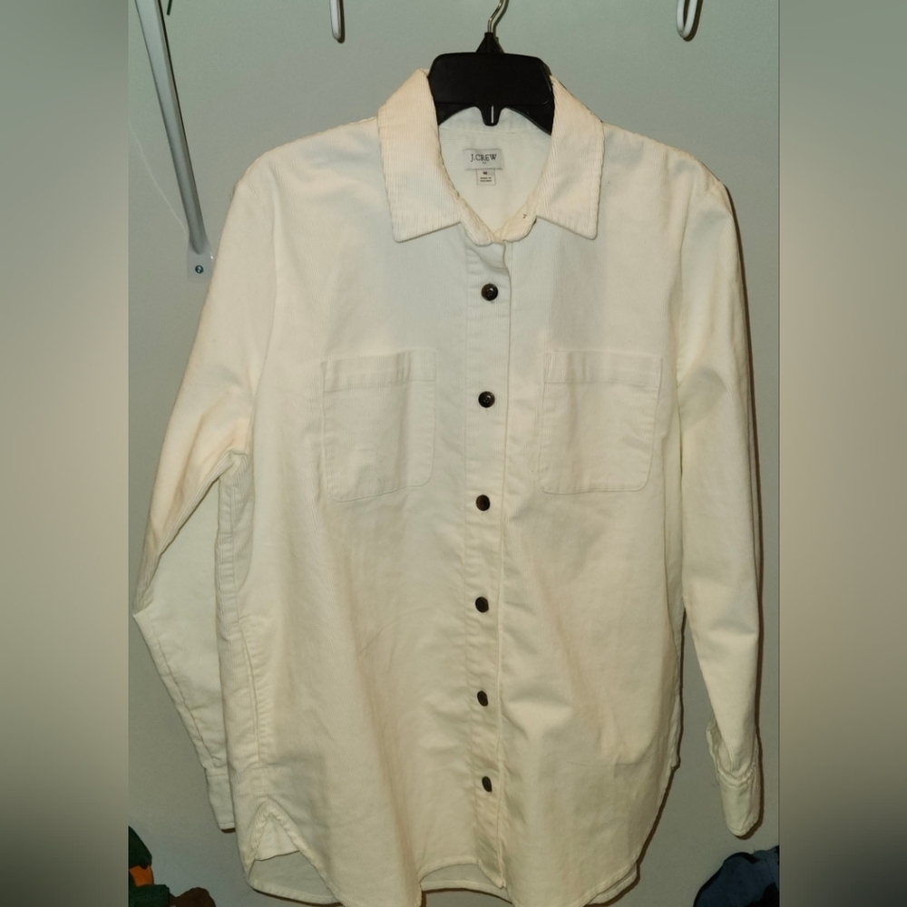 Cream **J.Crew Re-Imagined Corduroy Button-Front Shirt Jacket – Size M